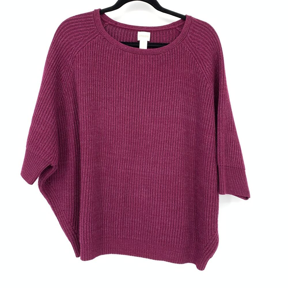 Chicos Pullover Dolman Sleeve Sweater Womens Size 2 US Large Purple Maroon